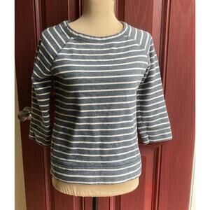 Boden Pullover Top US Sz 2 Gray White Stripes Cotton Round Neck Breton Nautical